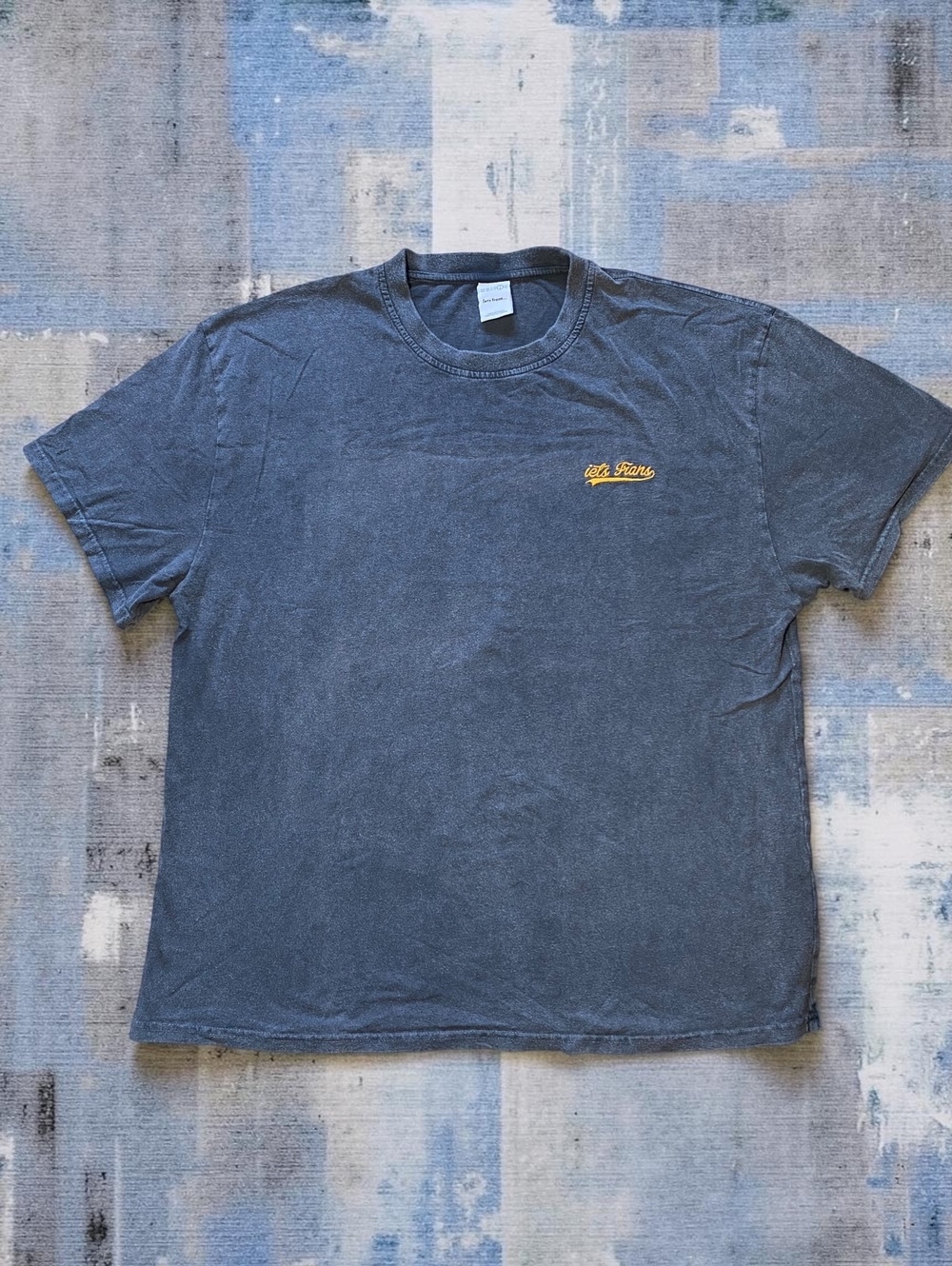 iets frans Men T-Shirt Large Boxy Washed Charcoal Grey Cotton Embroidered Urban